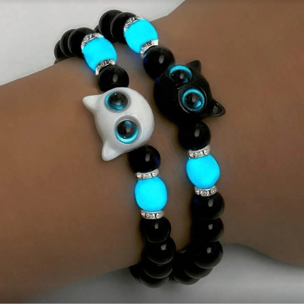 Glow in the Dark Matching Cat Bracelets for Couples Cute Luminous Gift Set